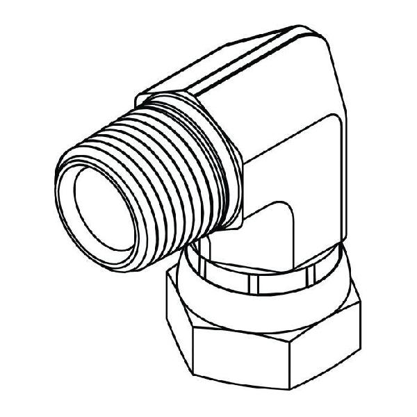 Hydraulic 90˚ Swivel Elbow, 1/2-14 Inch Male Pipe, 1/2-14 Inch Female Pipe Swivel, Steel