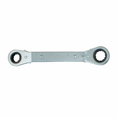 Ratcheting Box Wrench, Measurement System: SAE, 1/2 x 9/16 Inch Wrench Opening, 6 Points, 6-15/32 Inch Overall Length, 25° Offset, 1.562 Inch Height Offset, Steel, Polished Chrome