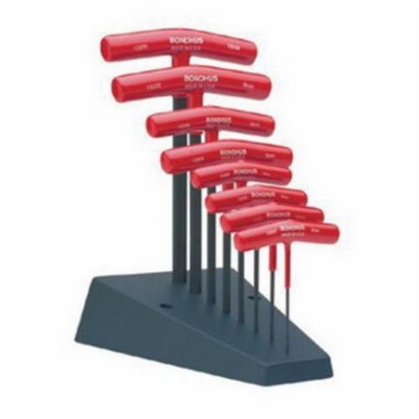 Key Set, Measurement System: Metric, 8 Piece, 2 to 10 mm Hex, Ergonomic Grip/T-Handle Handle, Protanium® High Torque Steel, ProGuard™, Black/Red
