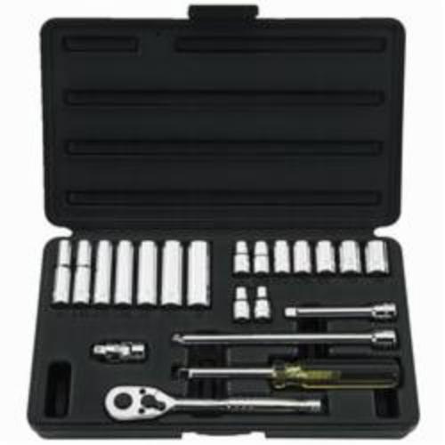 Socket Set, Mixed, Measurement System: Imperial, 1/4 in Drive, Pear Head Shape, 6 Points, 21 Piece, Sockets Included: Yes, Specifications Met: ANSI Specified, Steel, Full Polished