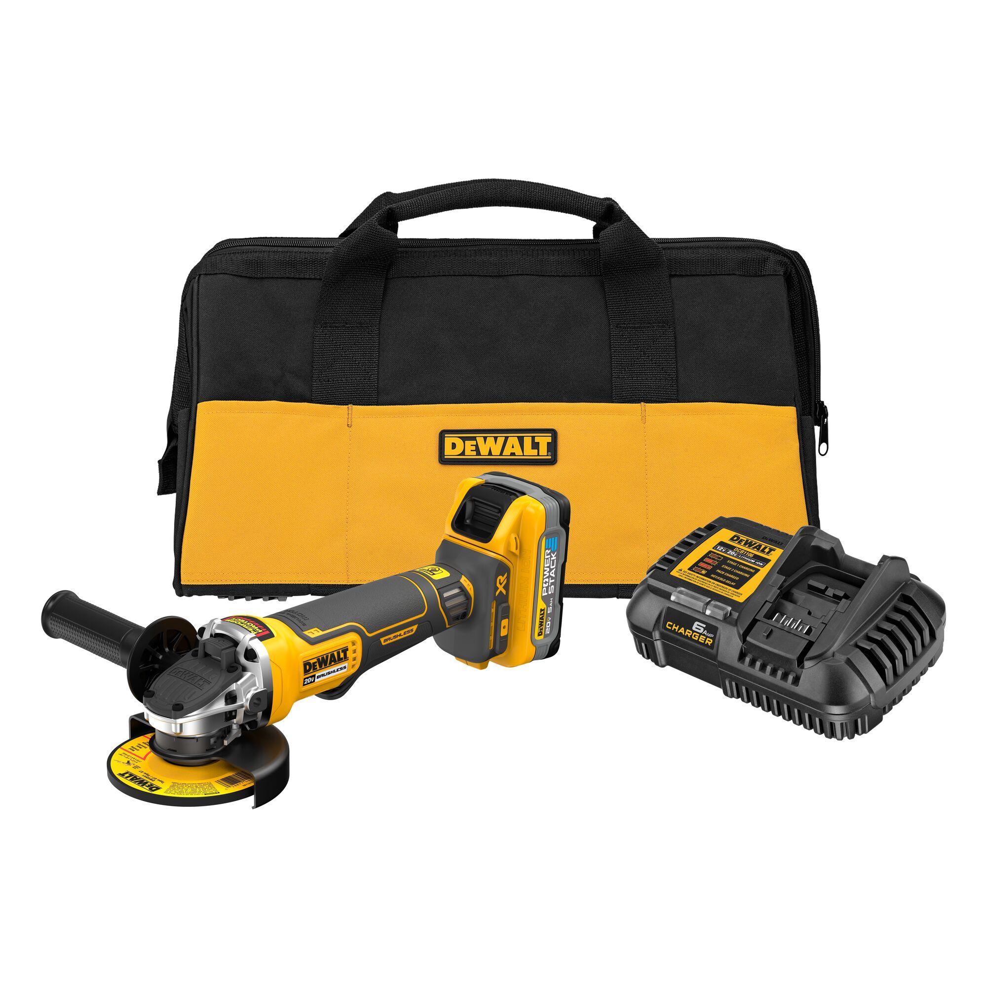 Angle Grinder Kit, Bare Tool/Kit: Kit, Brushless Cordless, 5/8 in Arbor/Shank, 9000 RPM Speed, 20 V, 5 Ah Battery, Paddle Switch, 1 Batteries Included