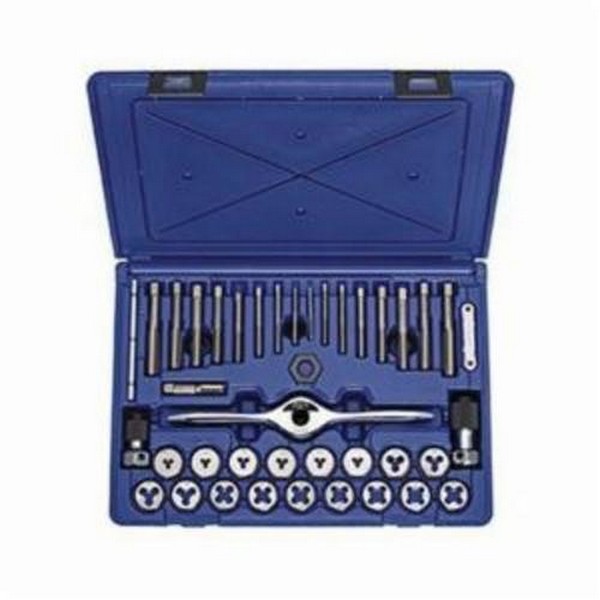 Tap and Hex Die Set, Fractional Plug Machine Screw, 40 Piece, High Carbon Steel Tap, High Carbon Steel Die, Adjustable Die: Yes
