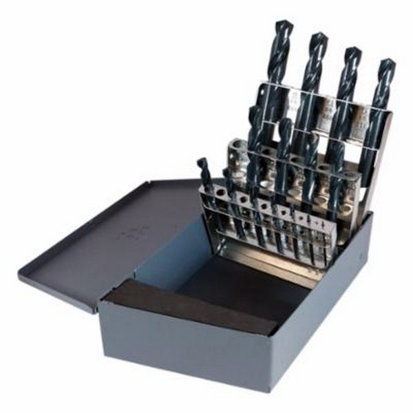 Screw Machine Length Drill Set, Heavy Duty, Series: 159, Imperial System of Measurement, 1/16 in Minimum Drill Bit Size, 1/2 in Maximum Drill Bit Size, 135 deg Drill Point Angle, 15 Piece, Specifications: Right Hand Cut, Spiral Flute, Split Point, St