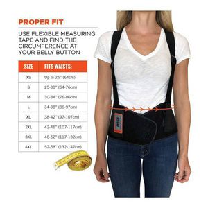 Back Support Brace, Economy, Series: 1650, 4XL, Fits Waist Size: 52 to 58 in, 7-1/2 in Width, Elastic/Rubber Webbing, Black, Adjustable/Detachable Suspenders, Hook and Loop Closure