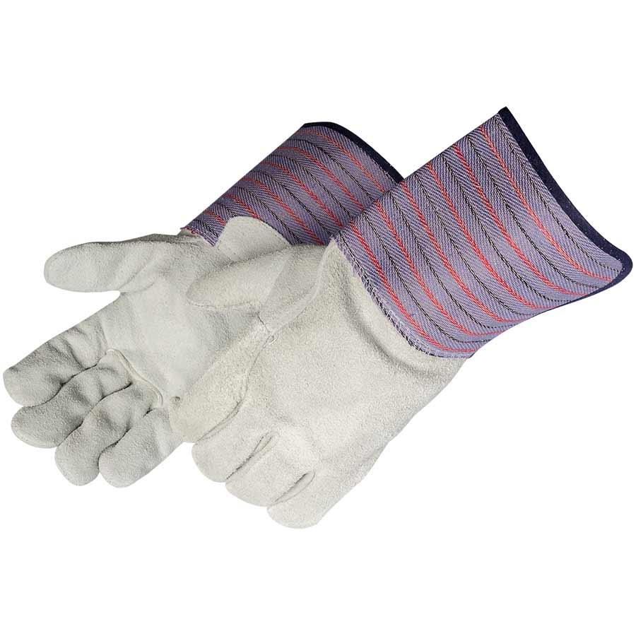 Glove, Regular, Series: 3464Q, Leather Palm, Black/Blue/Gray/Red, Gunn Cut Style, Gauntlet Cuff, 4-1/2 in Length