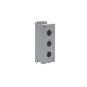Pushbutton Enclosure, Class 52 Heavy Duty Oiltight, 9-1/2 in Length, 6-1/4 in Width, 3 in D, NEMA 12/13 NEMA Rating, Hinged Cover, 6 Outlets, External Feet Mount, Steel Material, Gray Color