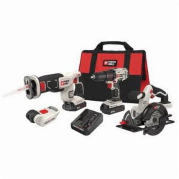 Cordless Combination Kit, 4-Tool Compact, Circular Saw, Drill, Reciprocating Saw, 20 V, Lithium-Ion, 1.3 Ah Battery, Kit Bag Package Type