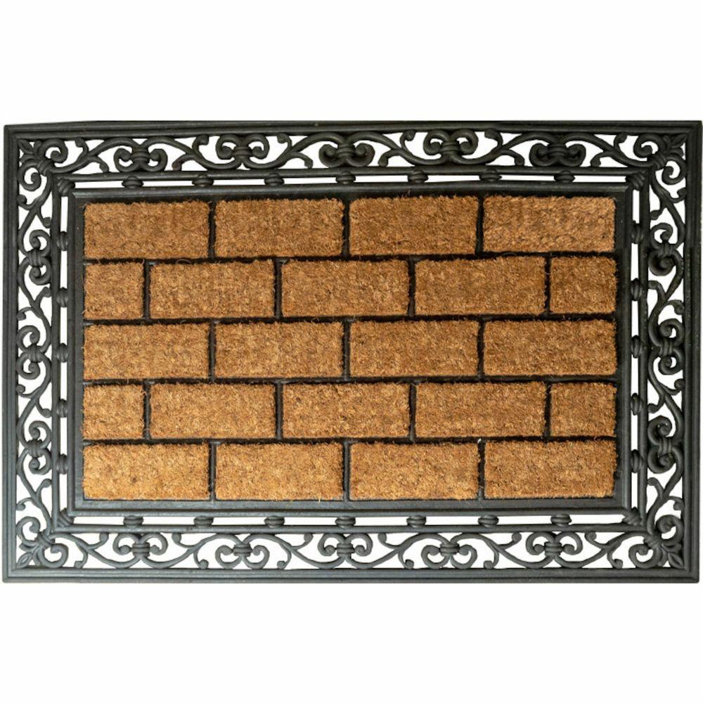 Entrance Mat, Brick Coir Rubber Molded, Series: C04BK, 36 in Length, 24 in Width, 1/2 in Thickness, Coir, Natural Rubber Backing, Bordered Edge, Outdoor Indoor/Outdoor