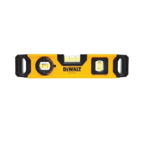 Torpedo Level, Magnetic, 0.0005 in Accuracy, 9.7 in Length, 1.9 in Width, 3 Vials, Vial Positions: (1) Level/(1) 45 deg/(1) Plumb, Acrylic Vial, Block Vial, 2 Magnets, Aluminum, Matte, Black/Yellow