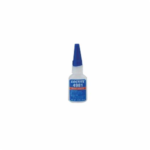 Instant Adhesive, 1-Part Medium Viscosity, Series: Super Bonder® 4981™, Bottle Container, 20 lb Container, Ethyl Cyanoacrylate Base, 24 hr. Curing, Colorless to Light Yellow, -65 to 220 deg F, 1.1 Specific Gravity, <lt/>20 g/L VOC, 500 cPs Viscosity,
