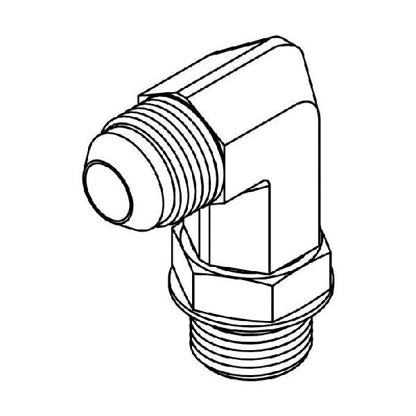Elbow, Long, Series: 6801-L, 9/16-18 x 7/8-14 Nominal, 37 deg Male JIC x Male O-Ring End Style, 90 deg Angle, 2.16 in Length, Steel, Trivalent Chromate Plated, Silver