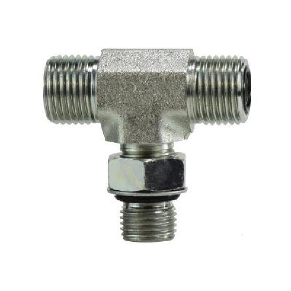 Branch Tee, 11/16-16 x 9/16-18 Nominal, Male ORFS x Male ORFS x Male ORB, 6000 psi, Steel