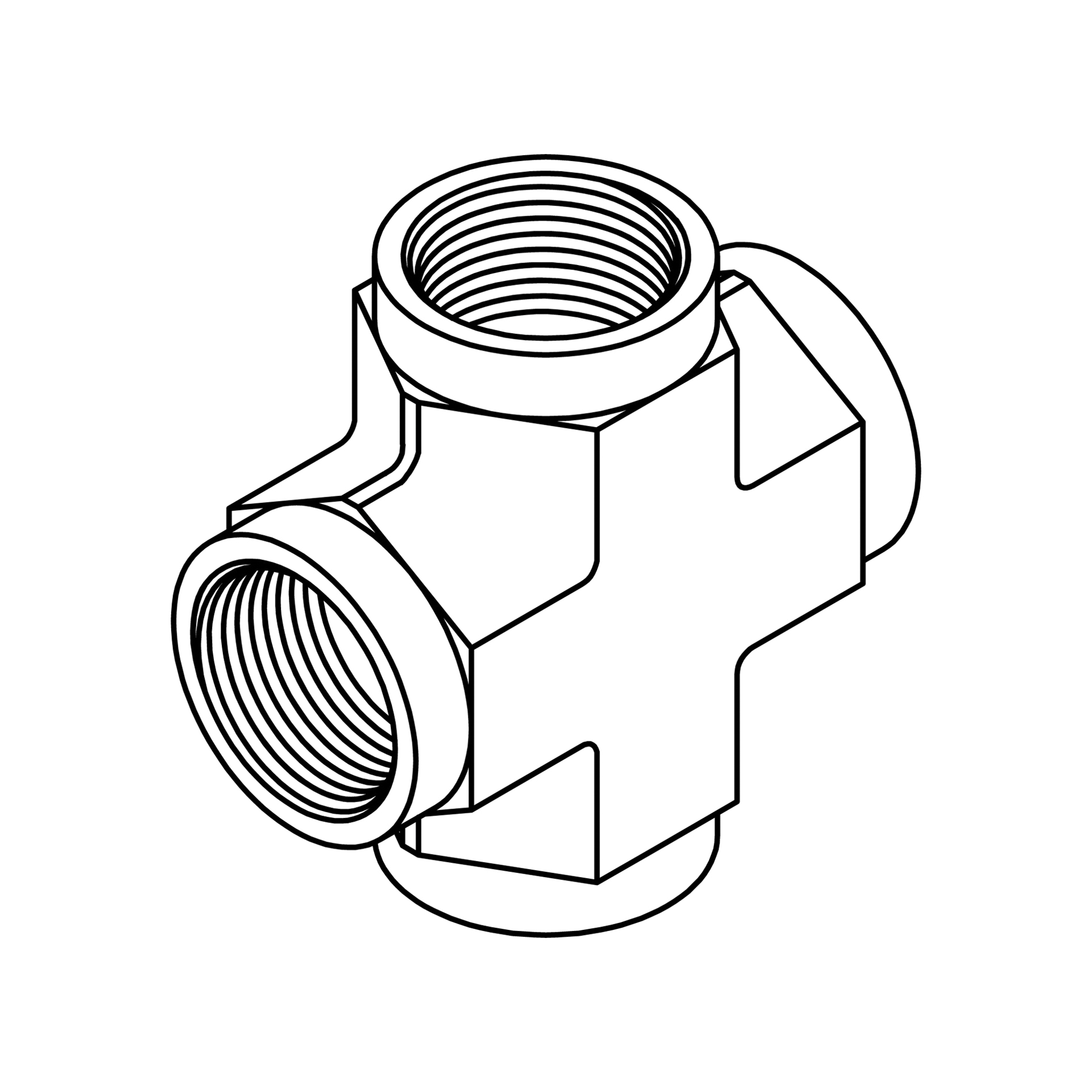 Hydraulic Pipe Cross, 3/8-18 Inch Female Pipe Thread, Steel