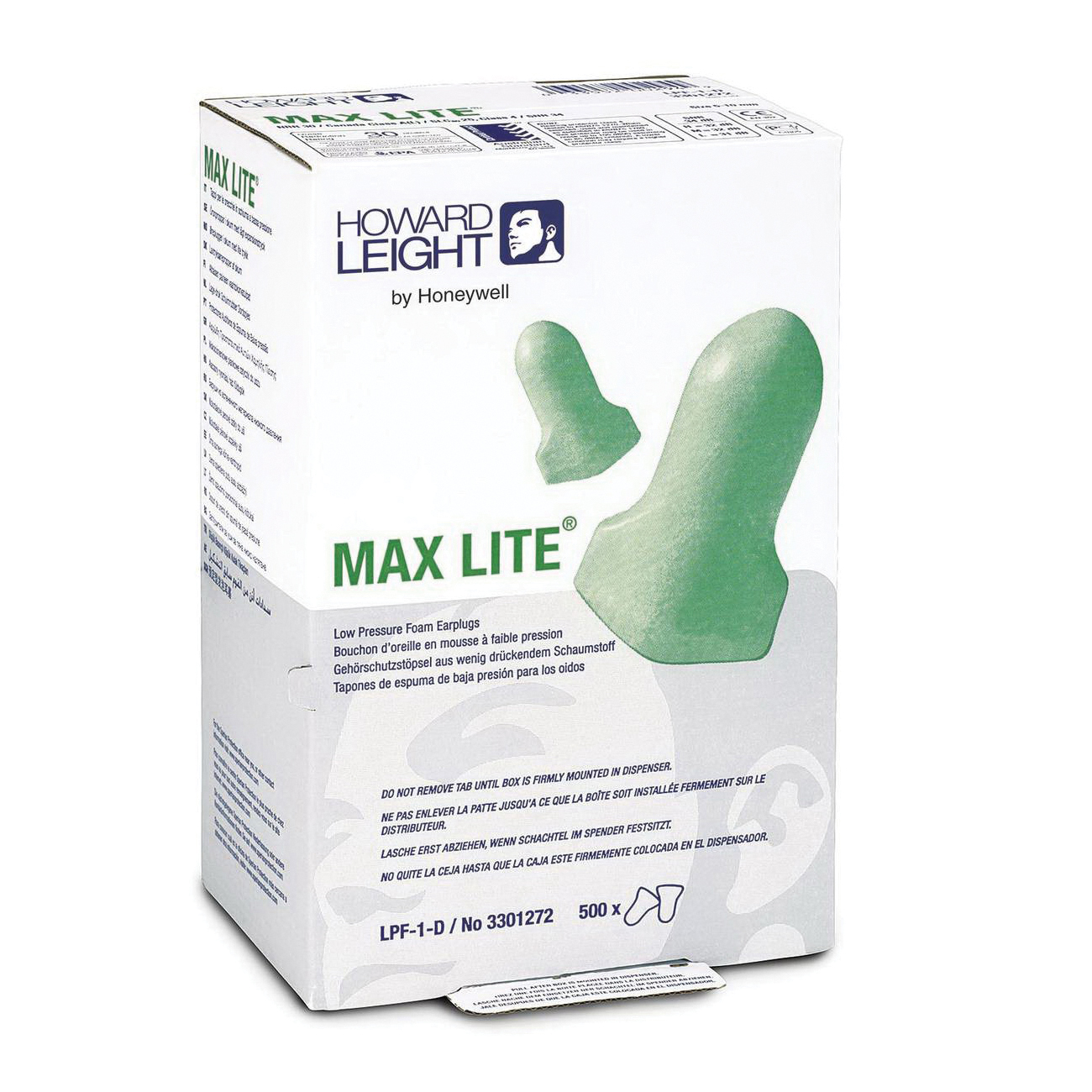 Earplugs, Single Use, Series: MAXIMUM LITE®, Uncorded, 30 dB Noise Reduction Rating, T-Shape, Universal, Green Plug, Polyurethane Foam Plug, ANSI S3.19-1974 Specifications Met, Disposable Disposable/Reusable