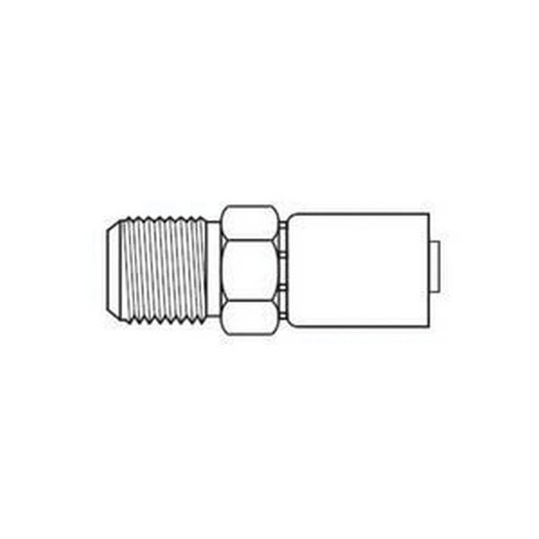 Hydraulic Hose Fitting, 1-Piece Non-Skive, 3/8 in ID Hose, 9/16-18, Male JIC 37 °Flare x Hose, 11/16 in Hex, 2.60 in Length, 6000 psi, 1.15 in Cutoff Allowance