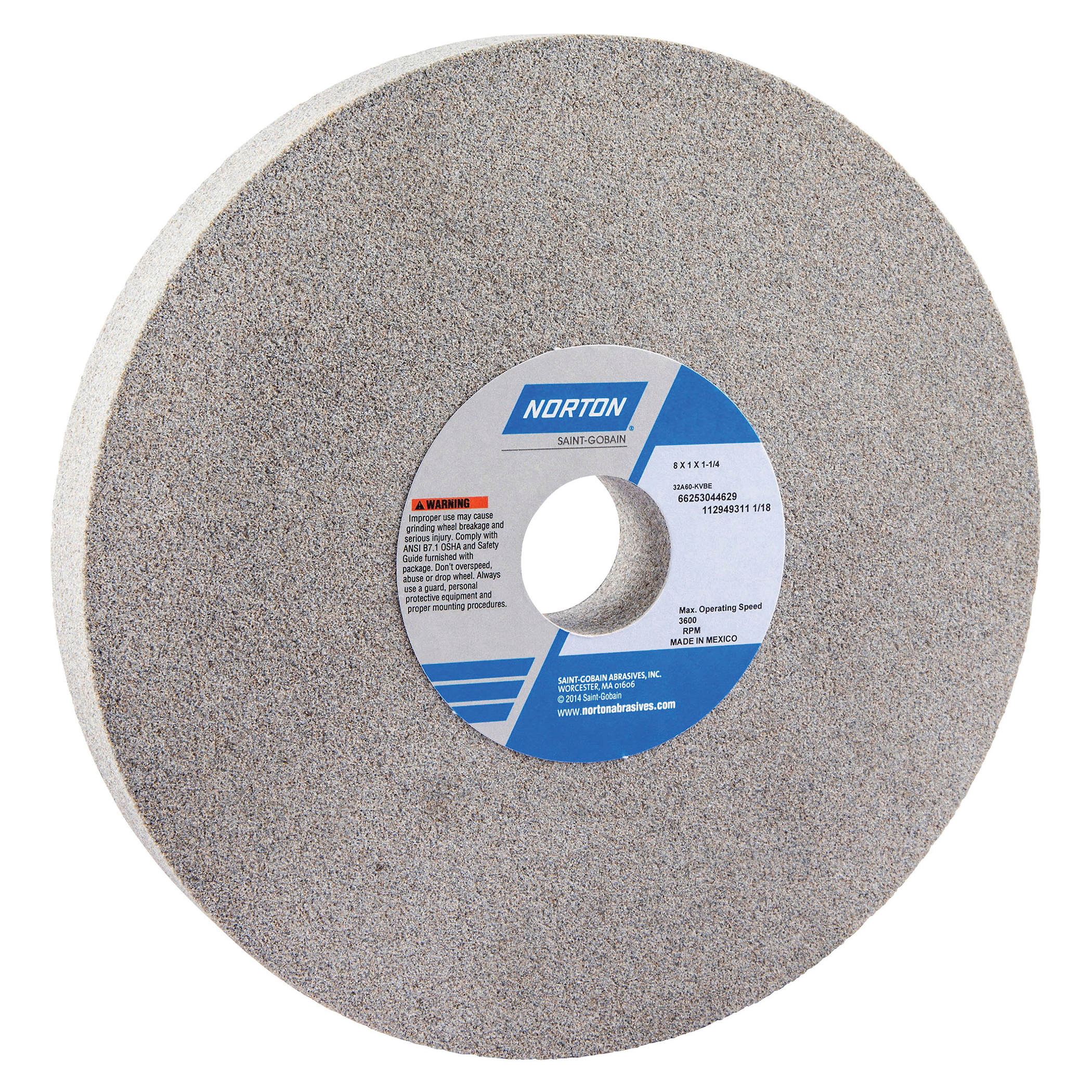 Toolroom Wheel, Straight, Series: 32A, 8 in Wheel Diameter, 1 in Wheel Thickness, 1-1/4 in Center Hole, 60 Grit, Medium Grade, Aluminum Oxide Abrasive, 3600 RPM Maximum, Wheel Hardness: K, Vitrified Bond, Purple Wheel, Wheel Type Number: Type 1