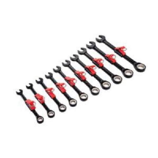 Combination Wrench Set, Anti-Slip Non-Reversible Ratcheting Tether Ready, Metric System of Measurement, 10 to 19 mm, 10 Piece, For Use With: 4, 6, 12 Point, Spline and Torx® Fastener, 12 Point, Spline Point, Box/Open End Drive, Chrome Vanadium Steel,
