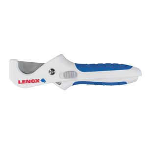 Plastic Tubing Cutter, Manual, Series: S1, 1 to 1-5/16 in Nominal Capacity, Stainless Steel Blade, 8-1/2 in Overall Length, Comfort Grip, Rubber Handle, Applicable Materials: Polyethylene, PEX and Poly, Blue/White
