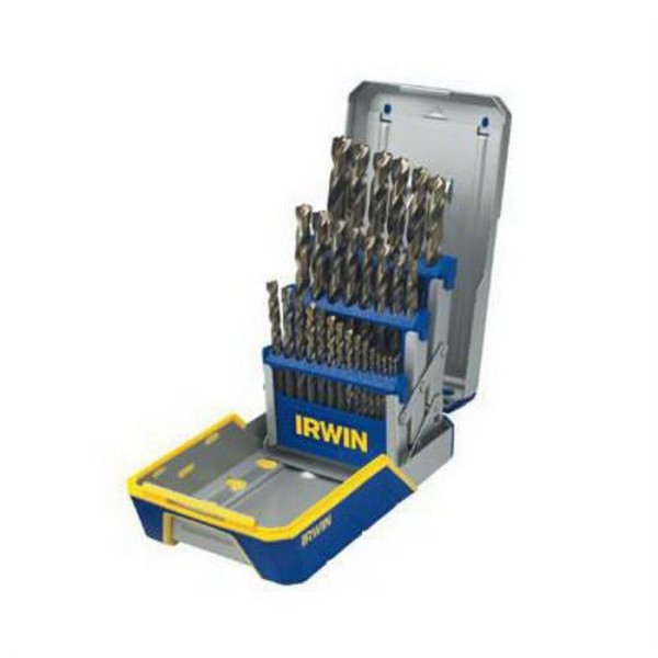 Jobber Length Drill Bit Set, Imperial System of Measurement, 1/16 in Minimum Drill Bit Size, 1/2 in Maximum Drill Bit Size, 135 deg Drill Point Angle, 29 Piece, Specifications: Split Point 1/64 in Increments, High Speed Steel, Black/Gold Oxide
