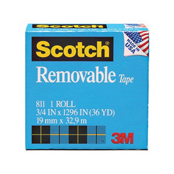 Office Tape, 1-Sided Removable, 2592 Inch Roll Length, 1 Inch Width, Transparent, 3 Inch Diameter Core, Acrylic Adhesive
