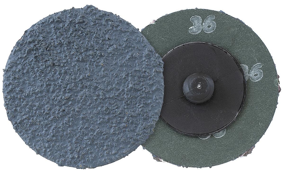 Fiber Disc, 2 in Diameter Disc, 36 Grit, Zirconia Alumina Abrasive, Resin Fiber Backing, Type TR Attachment, Applicable Materials: Aluminum, Stainless Steel and Steel, 30000 RPM Maximum