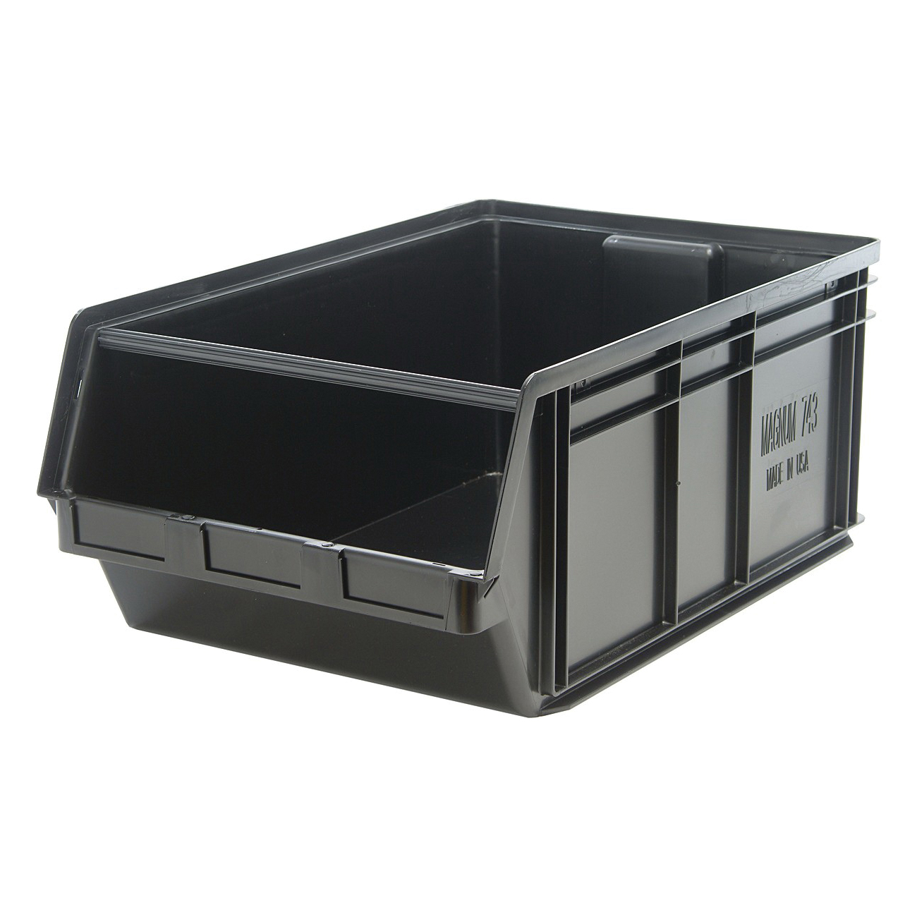 MAGNUM Recycled Shelf Bin, Heavy Duty, Series: QMS743, 29 in Outside Length, 18-3/8 in Outside Width, 11-7/8 in Outside Height, 26-3/4 in Inside Length, 17-1/4 in Inside Width, 11 in Inside Height, 3.66 cu-ft Volume, 150 lb Load, Injection Molded HDP
