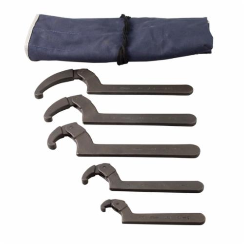 Spanner Wrench Set, Adjustable Hook, Imperial System of Measurement, 5 Piece, Specifications: Flat Handle, Forged Alloy Steel, Industrial Black