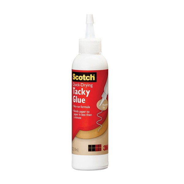 Tacky Glue, Quick Drying, 2 fl-oz, Composition: Water, Modified Styrene-Acrylic Copolymer, Methyl Alcohol, Liquid, Milky White, Sweet, 1.02 Specific Gravity, 7.5 to 8.5, Applicable Materials: Papers, Foamcore, Posterboard, Card Stock and Cardboard