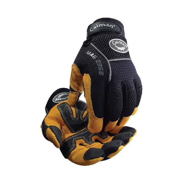 Gloves, Multi-Activity, Series: 2956, Cut and Sewn Glove, S Size, Grain Leather Palm, Black, Hook and Loop Closure