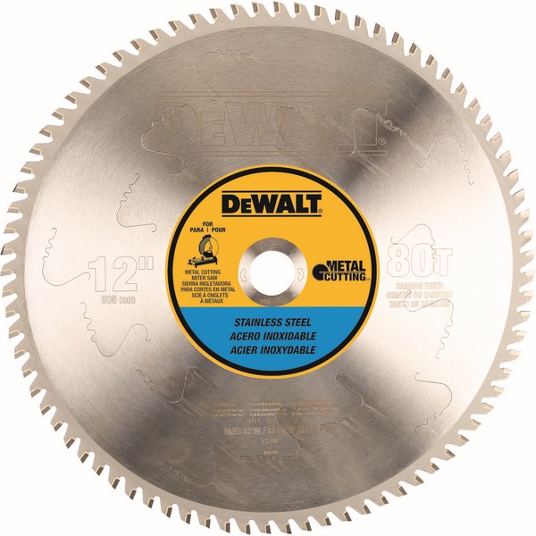 Circular Saw Blade, 12 in Dia, 0.068 in Thickness, MTCG Teeth, 80 Teeth, 10° Tooth Angle, 1800 RPM 0.084 in Kerf, Carbide Cutting Edge, Stainless Steel Blade, Applicable Materials: Metal