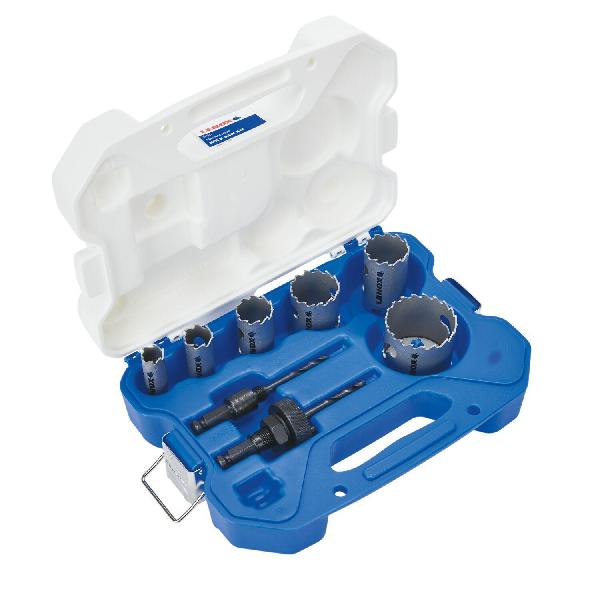 Plumber's Hole Saw Kit, Medium, 8 Piece, Specifications: 3/4 Dia Minimum Saw, 2-1/4 in Dia Maximum Saw, Toothed Edge, Tile and Stainless Steel Applicable Material, Carbide