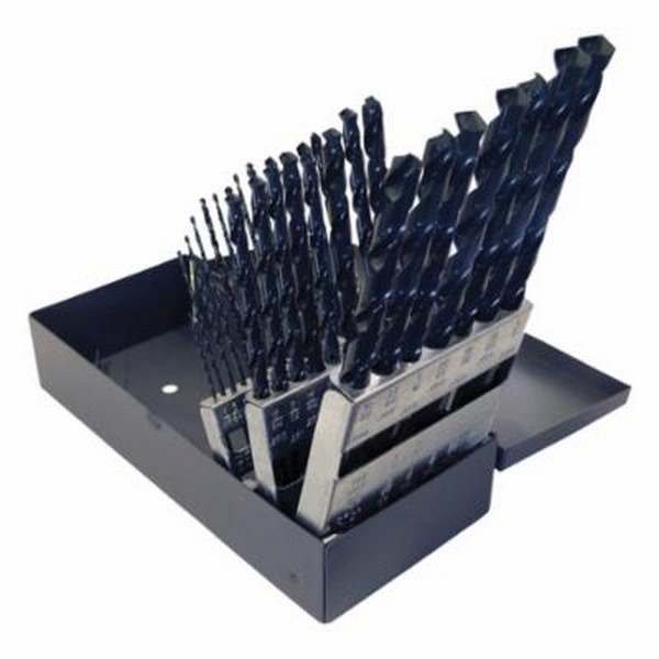 Taper Length Drill Set, Series: 2510, Imperial System of Measurement, 1/16 in Minimum Drill Bit Size, 1/2 in Maximum Drill Bit Size, 118 deg Drill Point Angle, 29 Piece, Specifications: Radial Point, Right Hand Cut, Spiral Flute, Straight Shank, HSS,