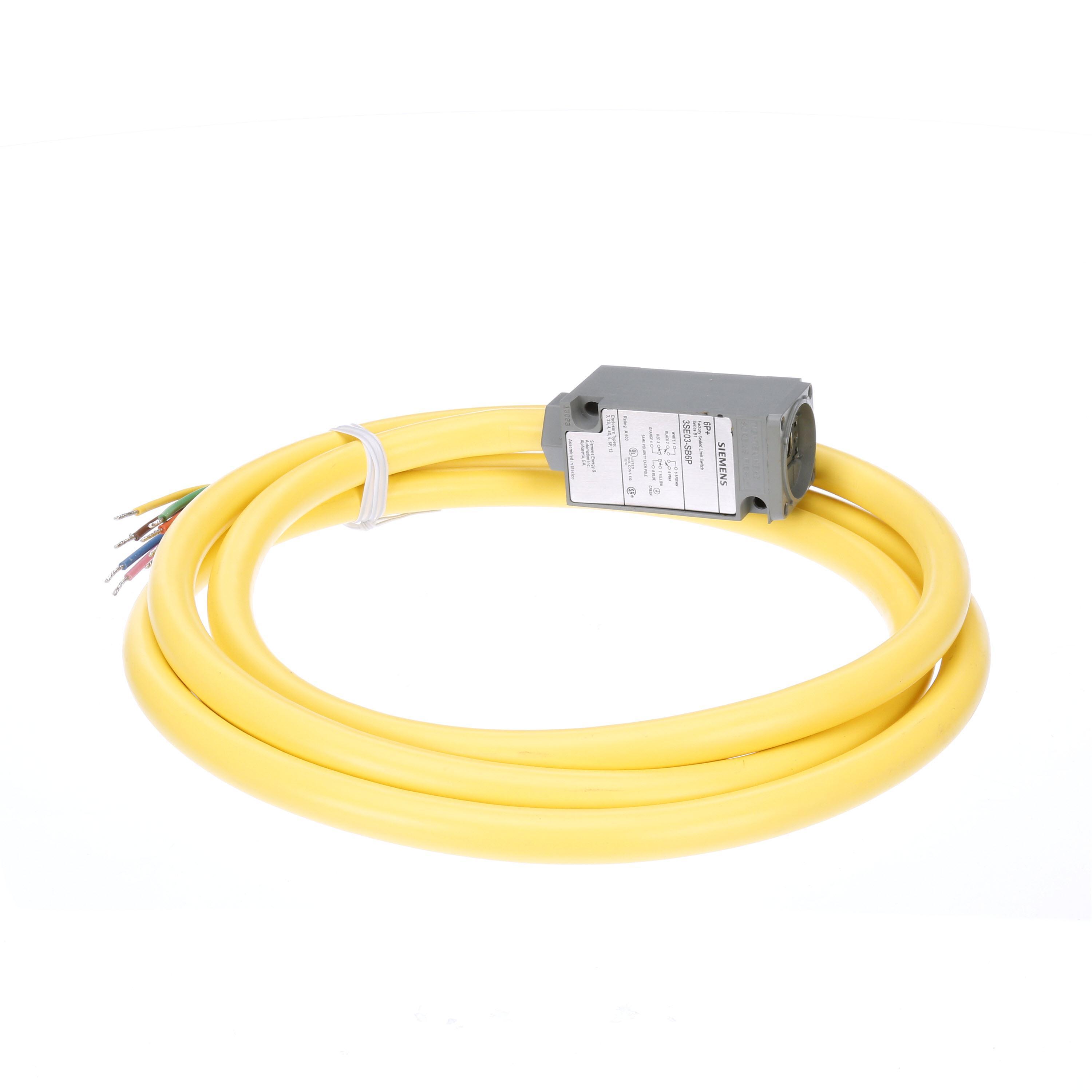 Limit Switch Body, Heavy Duty Plug-In Snap Action, 2NO-2NC/DPDT ContConfiguration, NEMA 1/3/3S/4/4X/6/6P/13/IP67 Enclosure, 10 to 250 °F, 8 ft Potted Cable Connection, For Use With: 3SE03 Limit Switch, Die Cast Zinc