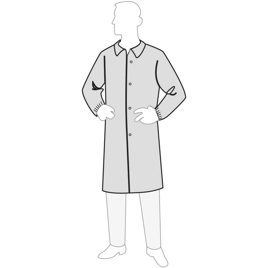 Lab Coat, Medium Weight, White, SpunBonded Polypropylene, Snap Front Closure, Resists: Non-Hazardous Particulate