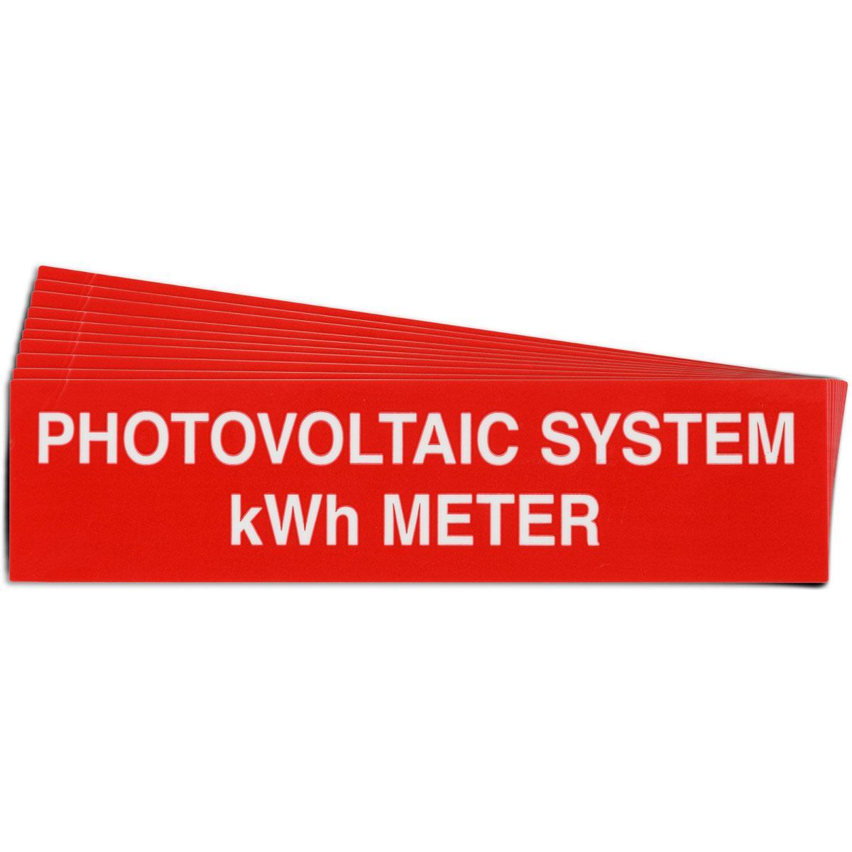 Warning Label, Pre-Printed Rectangle, Text Legend, PHOTOVOLTAIC SYSTEM kWh METER Legend, B-920 Vinyl, 1 in Height, 4 in Width, Red on White Legend/Background, 0.007 in Thickness