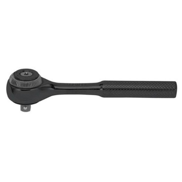 Hand Ratchet, Non-Insulated Standard, Measurement System: Imperial, 1/4 in Drive, 4-1/2 in Overall Length, Round Head Shape, 5˚ Minimum Arc Swing, 72 Geared Teeth, Knurled Grip Handle, Specifications Met: ASME B107.10M, No Reversible, Steel, Black Ox