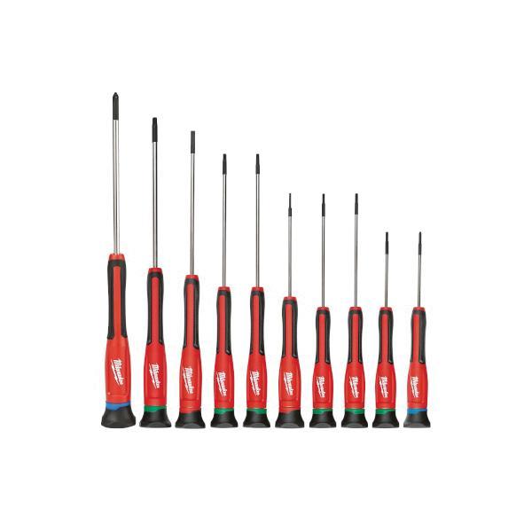 Precision Screwdriver Kit, 10 Piece, Ergonomic Handle, Plastic/Steel, Red