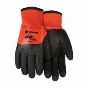 General Purpose Gloves, Insulated Double Dipped Supported, Series: Ninja® Coral N9695, Coated Glove, L, Bi-Polymer Palm, Nitrile, Black/Hi-Viz Orange, Wing Thumb, Nylon/Acrylic Terry, Knit Wrist Cuff, PVC, Coating Coverage: Full Coverage, 10.228 in L