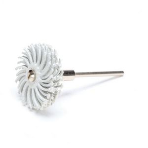 Radial Bristle Brush, 1 Inch Diameter Brush, 1/8 Inch Arbor Hole Size, 120 Grit, Fine Grade, Ceramic Fill, 35000 RPM Maximum, White Brush Color
