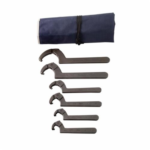 Spanner Wrench Set, Adjustable Pin, Imperial System of Measurement, 6 Piece, Specifications: Flat Handle, Forged Alloy Steel, Industrial Black