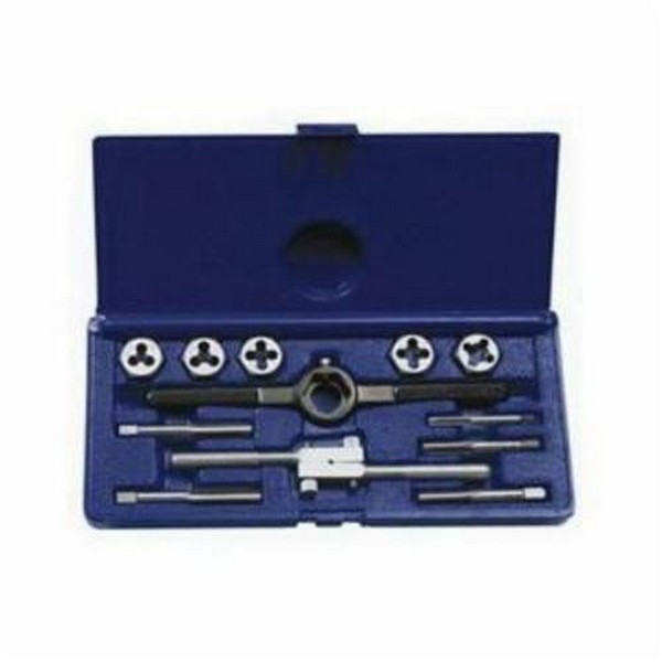 Tap and Hex Die Set, Fractional, 12 Piece, High Carbon Steel Tap, High Carbon Steel Die, Adjustable Die: Yes