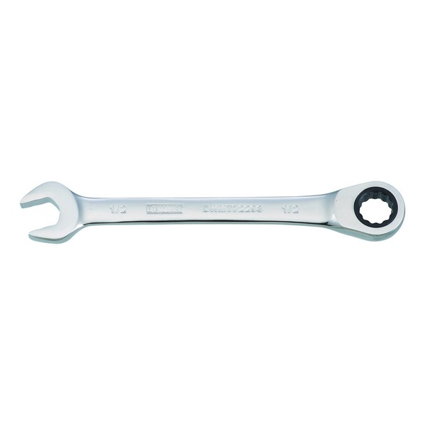 Combination Wrench, Non-Reversible, Measurement System: Imperial, Ratcheting Wrench Type, 1/2 in Wrench Opening, 72 Geared Teeth, 6-15/32 in Overall Length, 15° Offset, 1-1/16 in Open End Width, 7/32 in Open End Thickness, 31/32 in Box End Width,