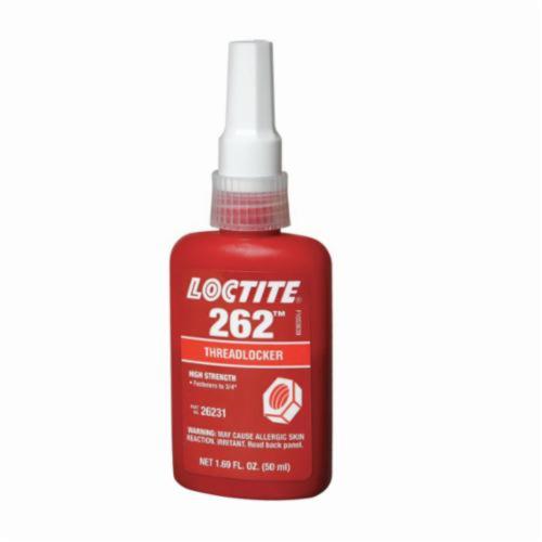 Threadlocker, High Strength Medium Viscosity Permanent, Series: 262™, Bottle Container, 50 mL Container, Red, -65 to 300 deg F, 1.05 Specific Gravity, <gt/>199.94 deg F Flash Point, 1800 to 5000 cPs Viscosity, Applicable Materials: Metal, Brass and S