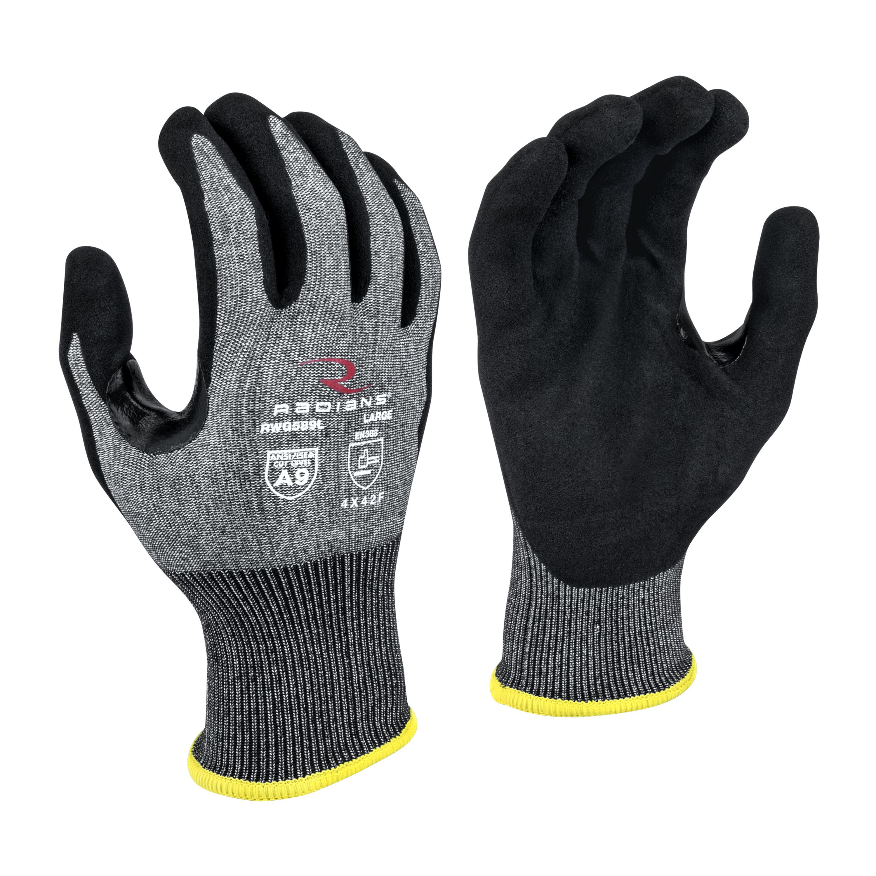 Cut-Resistant Glove, Comfortable, Series: RWG589, XL Size, Sandy Foam Nitrile Palm, 18 ga Shell, Black, Dipped Palm Style, Knit Wrist Closure, 10 in Length, ANSI Cut-Resistance Level: A9, ANSI Puncture-Resistance Level: 4, Resists: Abrasion/Cut/Puncture