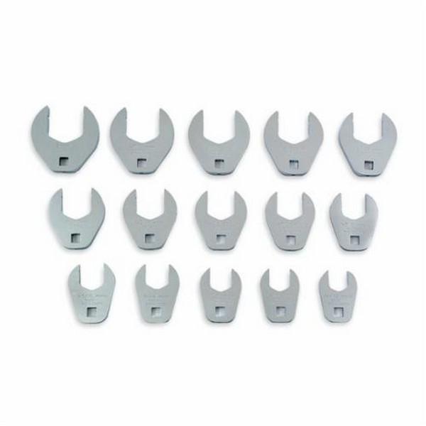 Crowfoot Wrench Set, Anti-Slip Design Open End, Imperial System of Measurement, 1-1/16 to 2 in, 15 Piece, 1/2 in Open End Drive, Alloy Steel, Full Polished