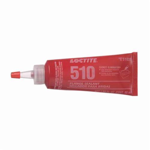 Gasket Flange Sealant, Eliminator, Series: 510™, Tube Container, 50 mL Container, Dimethacrylate Ester Chemical Type, 30 min Drying, 4 hr. Curing, Red, -65 to 400 deg F, 1.16 Specific Gravity, 8.47 g/L VOC, Metal Adheres to