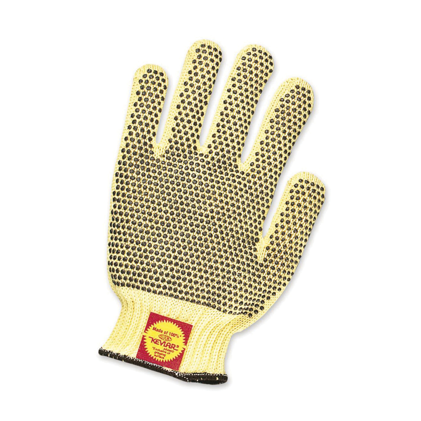 General Purpose Gloves, Men's, Series: Tuff-Knit Extra KVD18AR, L, PVC Dotted Palm, Aramid Fiber/Kevlar®, Brown/Yellow, Unlined Lining, Knit Wrist Cuff, PVC Dots Coating, Fingers and Palm Coating Coverage, Resists: Abrasion, Cut, Puncture and Tear