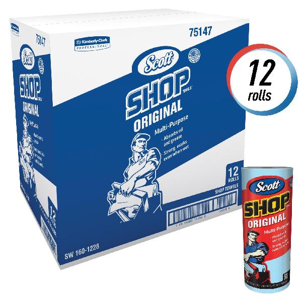 Shop Towel, Durable, Blue, Roll Package Type
