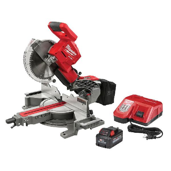 Sliding Compound Miter Saw Kit, Cordless Brushless Motor, Bare Tool/Kit: Kit, Series: FUEL™, 10 in Dia Blade, 5/8 in Arbor/Shank, 4000 RPM Speed, Dual Bevel Slide, Miter Capacity: 50/60 deg, Bevel Capacity: 45/45 deg, 18 V, Battery, Top/Side Handle,