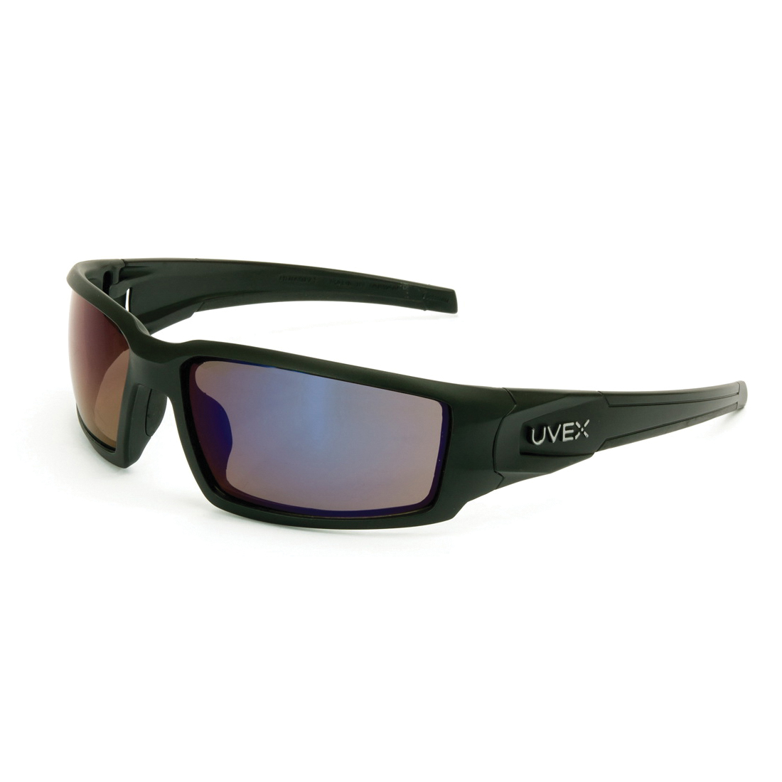 Safety Eyewear, General Purpose Sunwear Style, Series: Hypershock™, Universal Size, Anti-Scratch/Hard Coat Lens Coating, Blue Lens, Full-Frame, Matte Black Frame, Polycarbonate Frame, Yes % UV Protection, Cushioned Temple, Specifications Met: ANSI Z87.1-2010